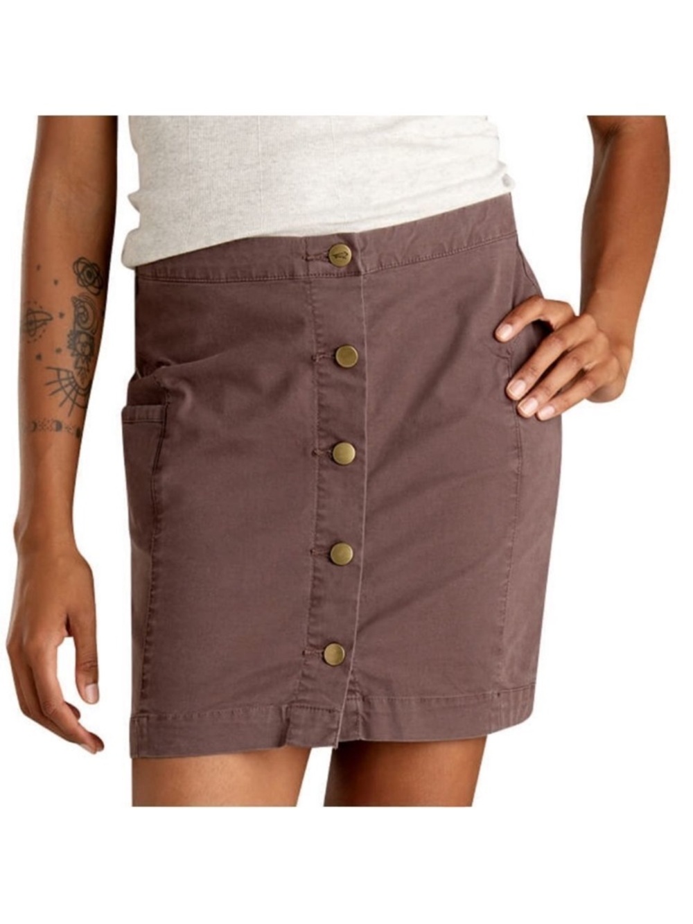TOAD & CO Earthworks Organic Cotton Mini Button Down Skirt Dusty Purple Brown